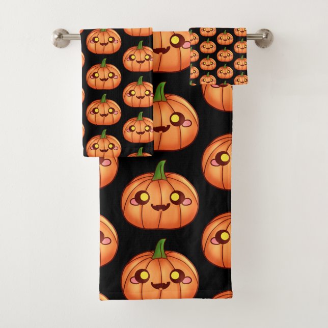 Cute Halloween Jack O Lantern  Bath Towel Set (Insitu)