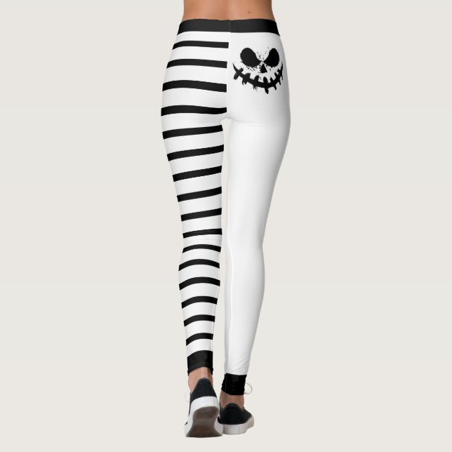 Cute Halloween Jack-O-Lantern Faces and Stripes Leggings (Back)