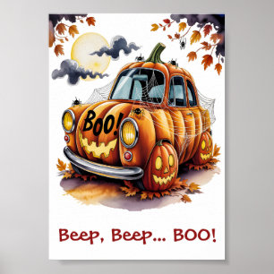Cute Halloween Jack O Lantern Pumpkin Car Spooky  Poster