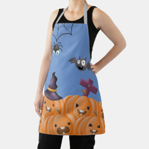 Cute Halloween Jack-o'-lanterns, spider, bat Apron