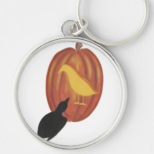 Cute Halloween Jack O'Lantern and Crow Key Ring