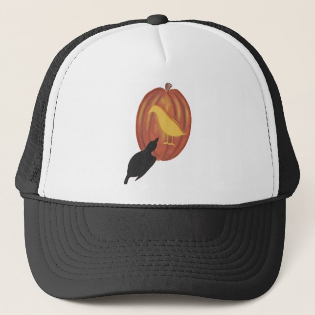 Cute Halloween Jack O'Lantern and Crow Trucker Hat (Front)
