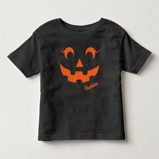 Cute Halloween Jack O'Lantern Personalised Pumpkin Toddler T-Shirt (Front)