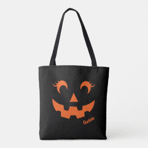 Cute Halloween Jack O'Lantern Pumpkin Black Tote Bag