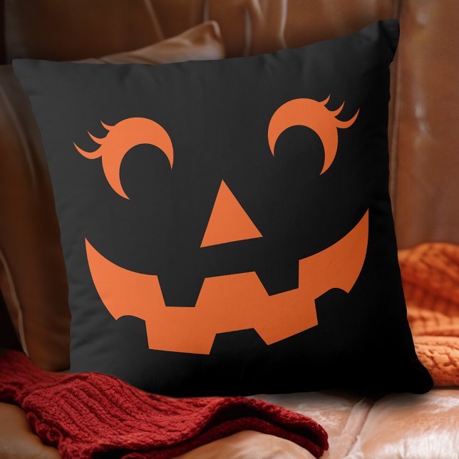 Cute Halloween Jack O'Lantern Pumpkin Face Black Cushion (Creator Uploaded)