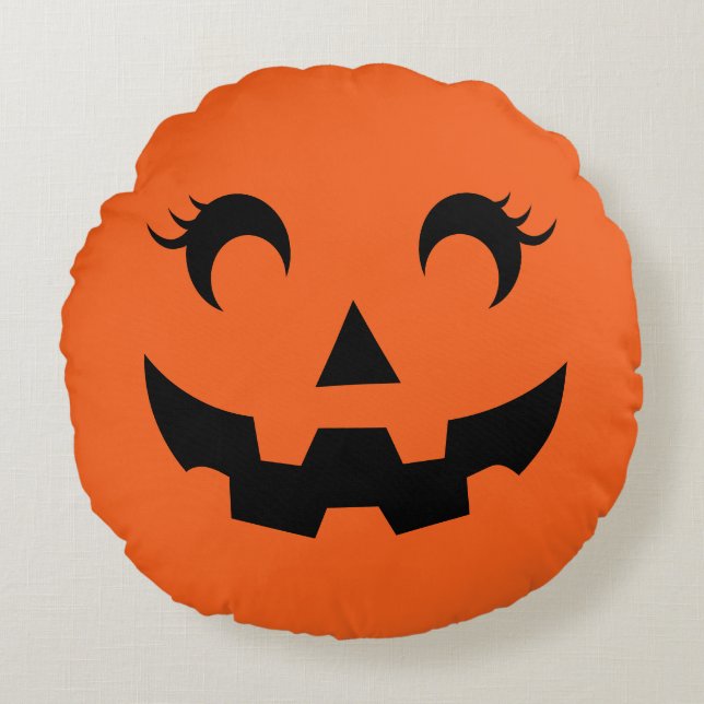 Cute Halloween Jack O'Lantern Pumpkin Face Orange Round Cushion (Front)
