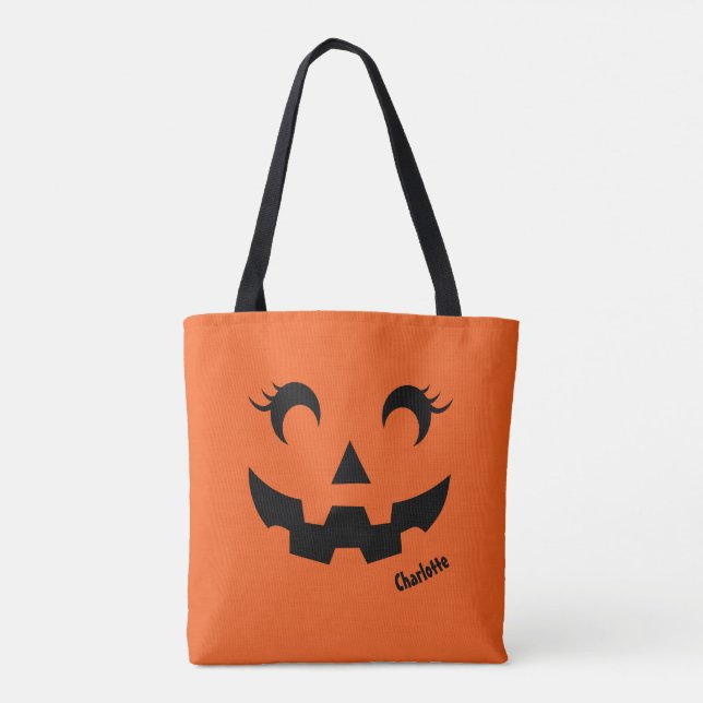 Cute Halloween Jack O'Lantern Pumpkin Orange Tote Bag (Back)