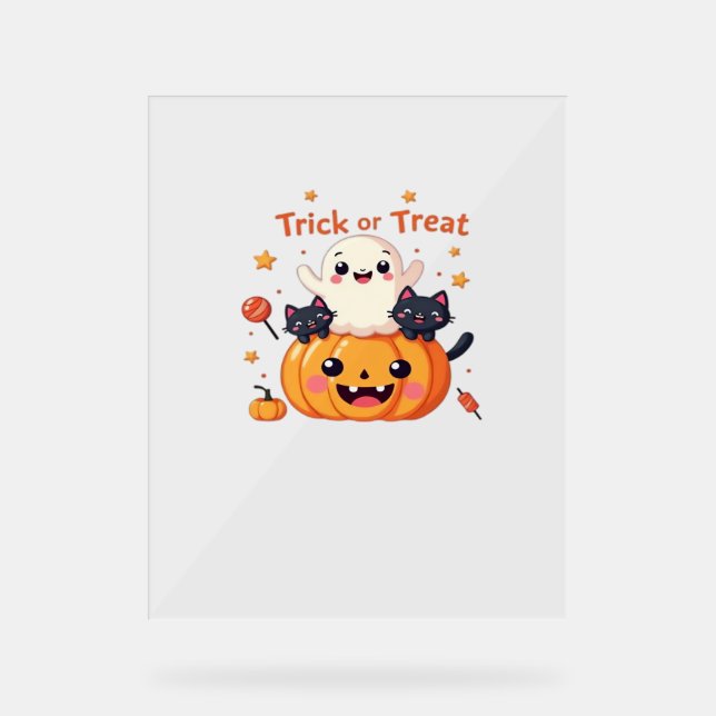 Cute Halloween - Kawaii Ghost and Black Cats Class Acrylic Sign (Front)
