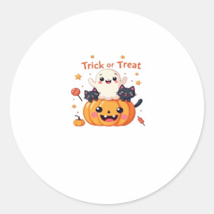 Cute Halloween - Kawaii Ghost and Black Cats Class Classic Round Sticker