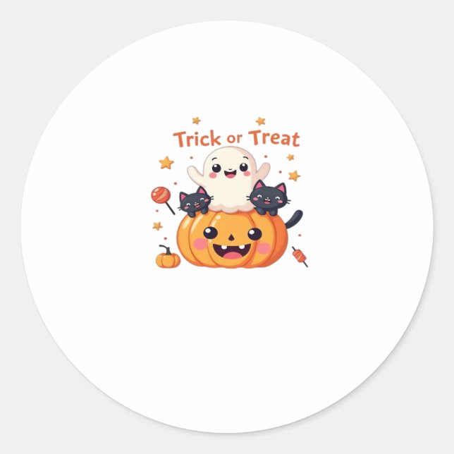 Cute Halloween - Kawaii Ghost and Black Cats Class Classic Round Sticker (Front)