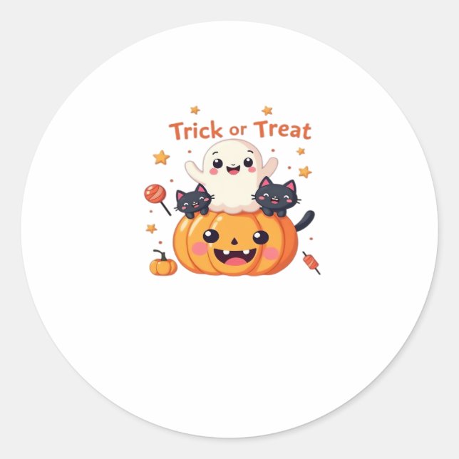 Cute Halloween - Kawaii Ghost and Black Cats Class Classic Round Sticker (Front)