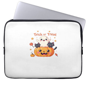 Cute Halloween - Kawaii Ghost and Black Cats Class Laptop Sleeve