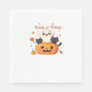 Cute Halloween - Kawaii Ghost and Black Cats Class Napkin
