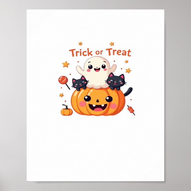 Cute Halloween - Kawaii Ghost and Black Cats Class Poster (Front)