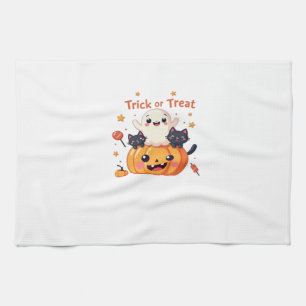 Cute Halloween - Kawaii Ghost and Black Cats Class Tea Towel