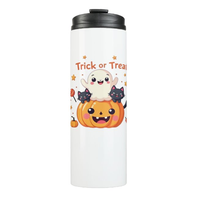 Cute Halloween - Kawaii Ghost and Black Cats Class Thermal Tumbler (Front)
