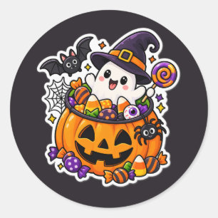 Cute Halloween Kawaii Spooky Ghost Pumpkin Classic Round Sticker