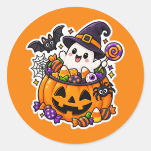 Cute Halloween Kawaii Spooky Ghost Pumpkin Classic Round Sticker