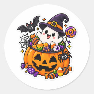 Cute Halloween Kawaii Spooky Ghost Pumpkin Classic Round Sticker