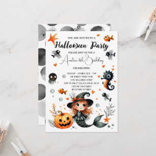 Cute Halloween Kids Birthday Spooky Mermaid Fun Invitation