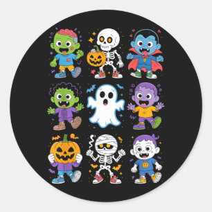 Cute Halloween Kids Cartoon Ghost Zombie Vampire Classic Round Sticker