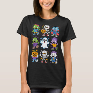 Cute Halloween Kids Cartoon Ghost Zombie Vampire T-Shirt