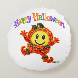 Cute Halloween Kids Funny Smile Velvet Pumpkin Round Cushion