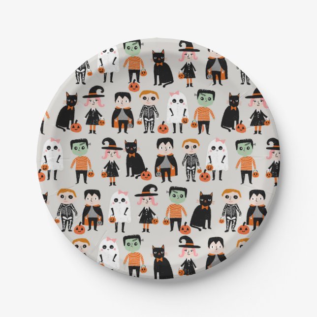 Cute Halloween Kids Illustration Paper Plate (Front)
