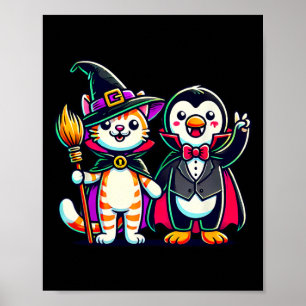 Cute Halloween Kids Penguin Vampire Cat Witch Funn Poster