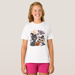 Cute Halloween KidsCat Owl  Tee