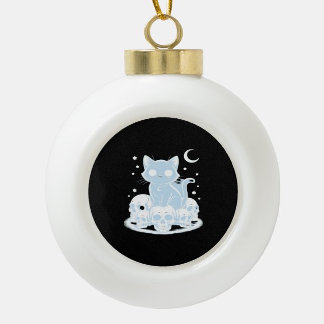 Cute Halloween Kitten Cat Gothic Aesthetic Essenti Ceramic Ball Christmas Ornament (Front)