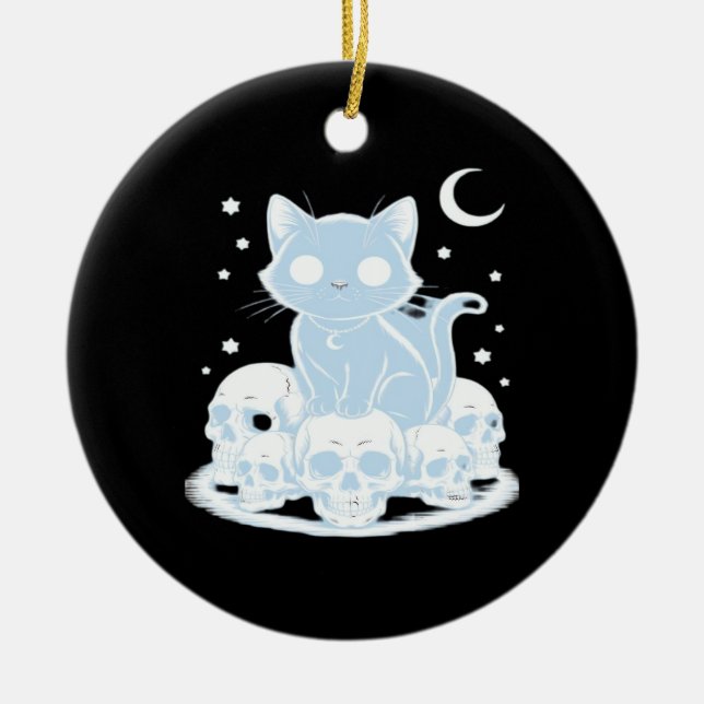 Cute Halloween Kitten Cat Gothic Aesthetic Essenti Ceramic Ornament (Front)