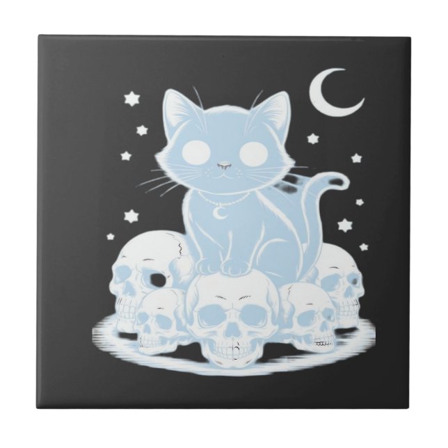 Cute Halloween Kitten Cat Gothic Aesthetic Essenti Ceramic Tile (Front)