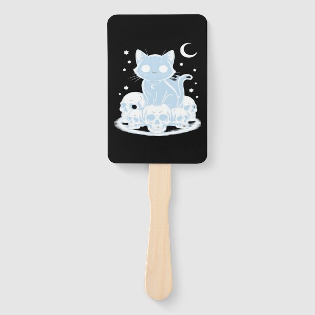 Cute Halloween Kitten Cat Gothic Aesthetic Essenti Hand Fan (Front)