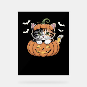 Cute Halloween Kitten in a Pumpkin Classic T-Shirt Acrylic Sign