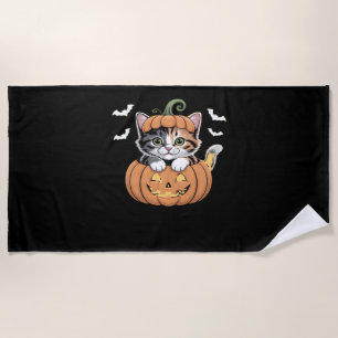 Cute Halloween Kitten in a Pumpkin Classic T-Shirt Beach Towel