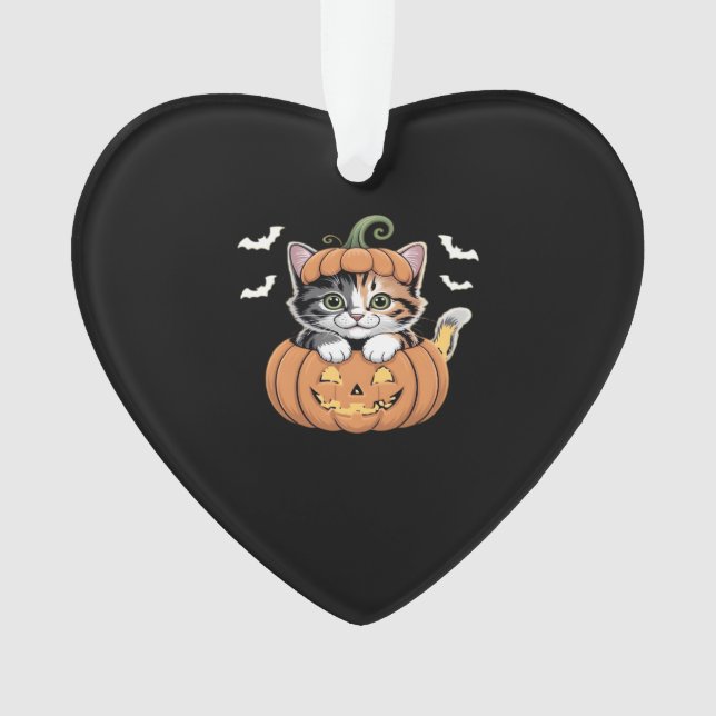Cute Halloween Kitten in a Pumpkin Classic T-Shirt Ornament (Front)