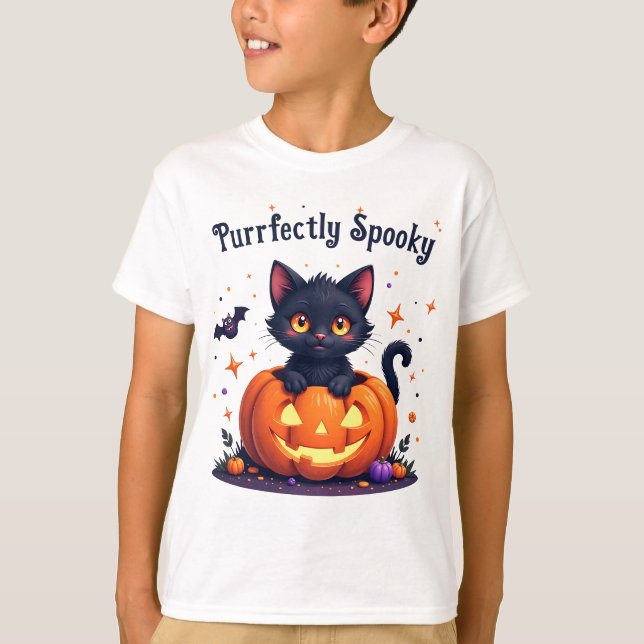 Cute halloween kitten pumpkin design t-shirt (Front)