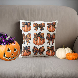 Cute Halloween Leopart Bow Pumpkin Coquette Cushion