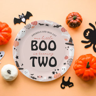Cute Halloween Little BOO turning TWO 2nd Birthday Paper Plate