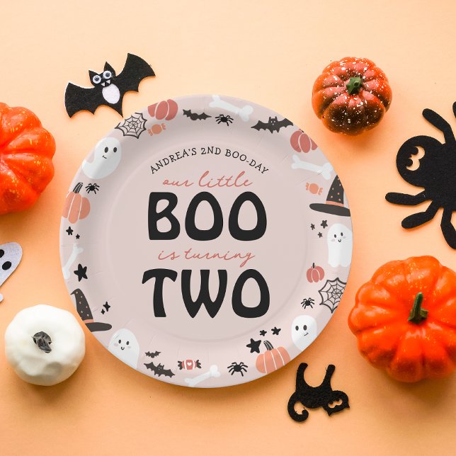 Cute Halloween Little BOO turning TWO 2nd Birthday Paper Plate (Creator Uploaded)