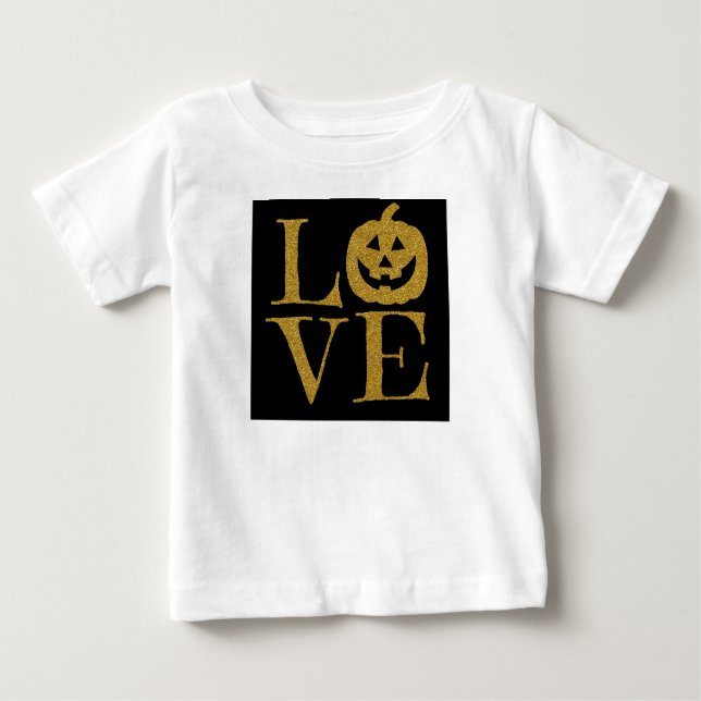 Cute Halloween LOVE, w Gold Glitter Letters Baby T-Shirt (Front)