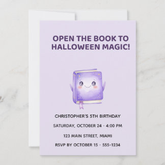Cute Halloween Magic Book Birthday Invitation 