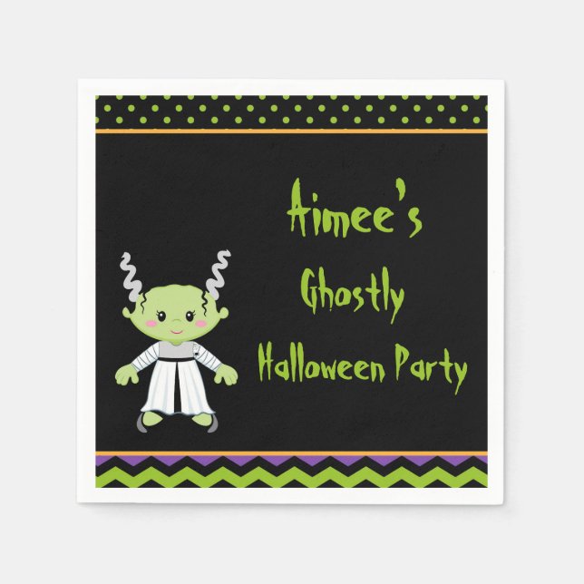 Cute Halloween Monster Girl Halloween Party Napkin (Front)