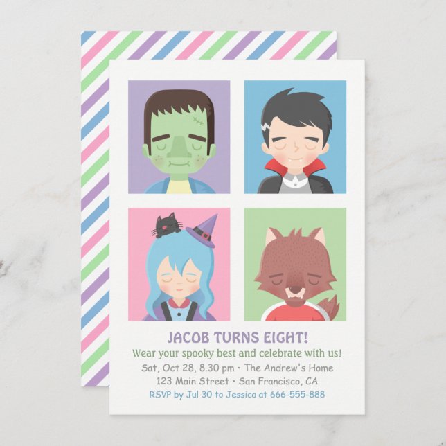 Cute Halloween Monster Kids Party Invitations (Front/Back)