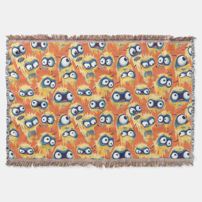 Cute Halloween Monster Yellow Orange Throw Blanket (Front)