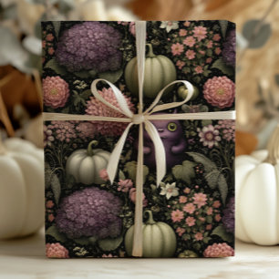 Cute Halloween Monsters and Pumpkins in Purple Wrapping Paper