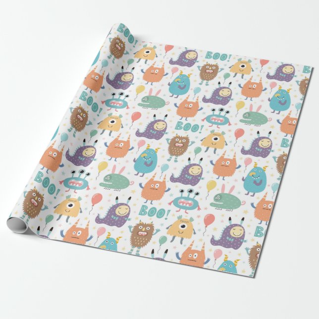 Cute Halloween Monsters | Baby Shower Wrapping Paper (Unrolled)