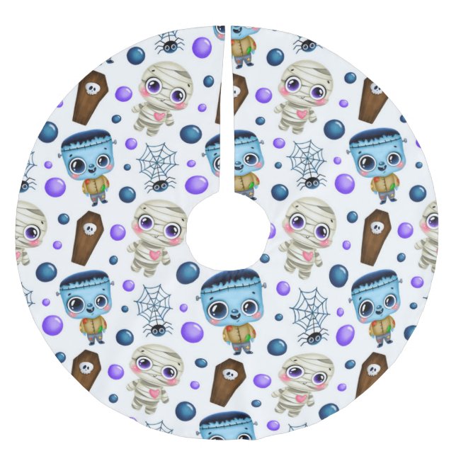 Cute Halloween Monsters Pattern Brushed Polyester Tree Skirt (Front)