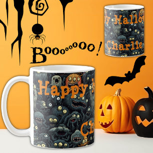 Cute Halloween Monsters, Personalised Name Coffee Mug